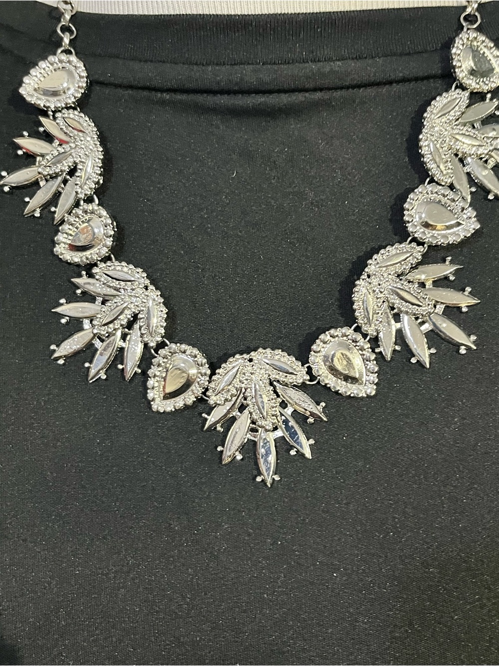 Silver Crystal Teardrop Statement Necklace
